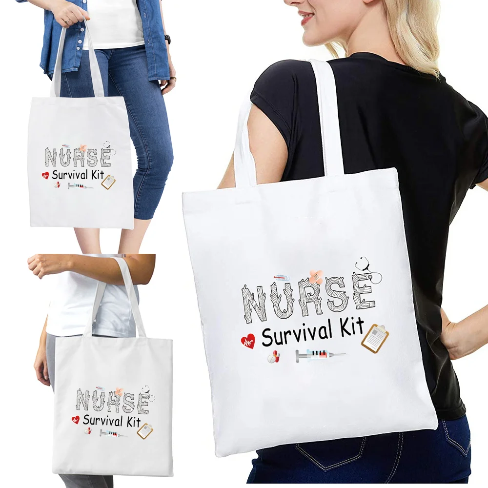 

Women's Shopper Shopping Bags Female Canvas Tote Shoulder Eco Handbag Nurse Printed Series Reusable School Grocery Bag