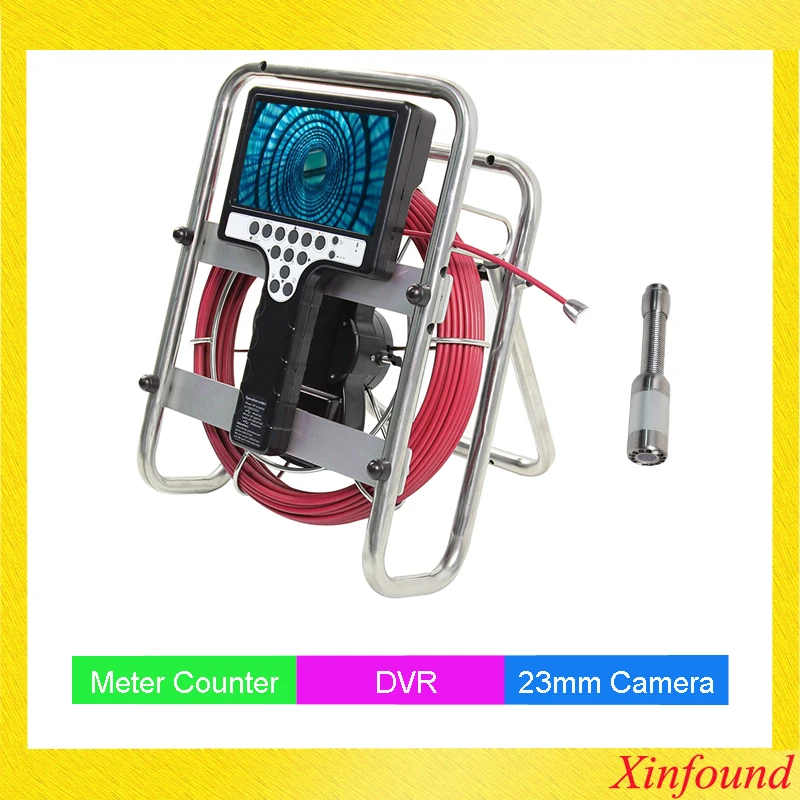 

DVR Recorder Meter Counter Drain Sewer Pipe Endoscope Borescope Inspection Camera System With 23mm Camera Head 20 Meter Cable