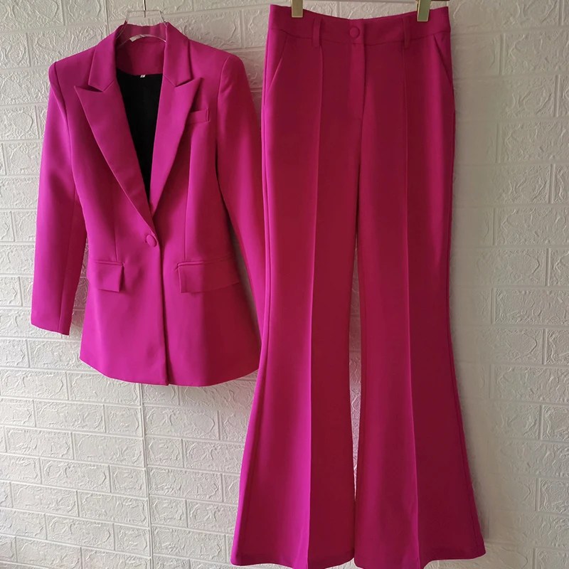 Imagem -02 - Conjunto Feminino Blazer Conjunto de Calças Conjunto de Duas Peças Roxo Escritório Feminino Feminino Botão Único Calças Largas Calças Blazer Terno Formal