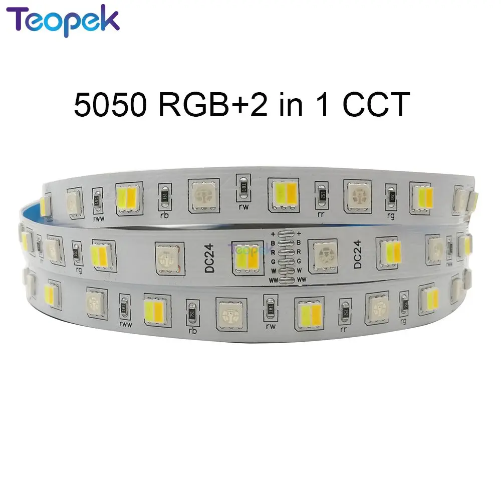 5050 RGB CCT LED 스트립 5M DC 12V 24V RGB + CCT 5050 + 2835 RGB + 듀얼 화이트 RGBCW 5 1 화이트 따뜻한 화이트 유연한 LED 빛 스트립