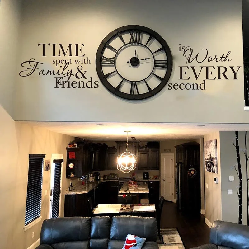 Large  Time Spent with Family is Worth Every Second  Wall Sticker Bedroom living Room Clock Time Family Love Wall Decal Vinyl