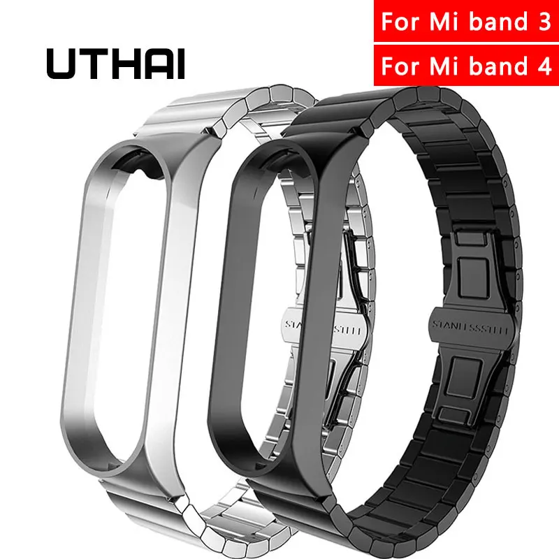 

UTHAI Metal Stainless Steel Strap For xiaomi watch band For xiaomi Mi band 4 Wrist Strap For Mi band 3 Bracelet watchband