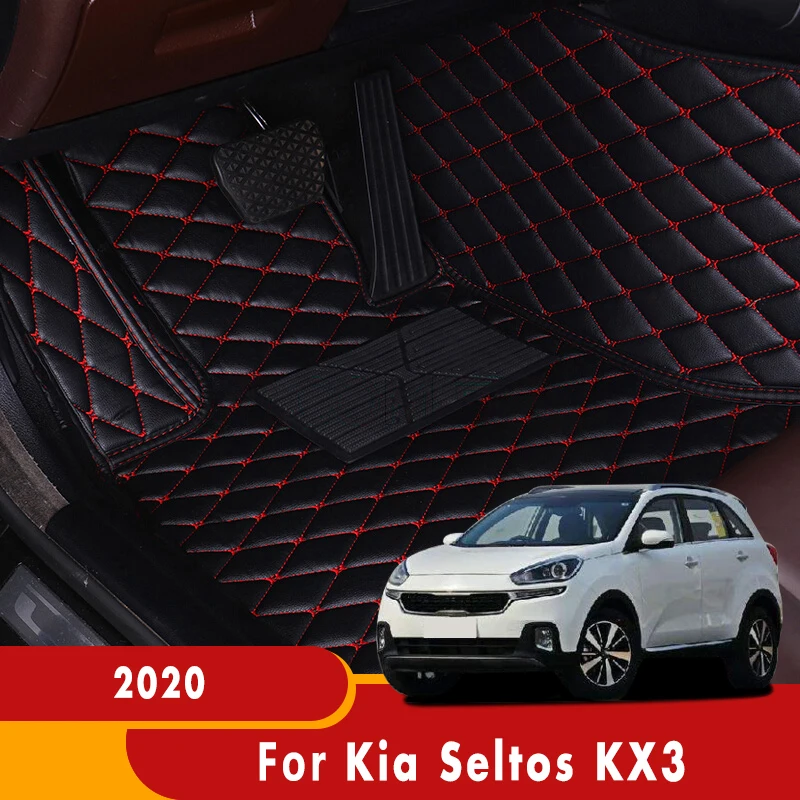 

Car Floor Mats For Kia Seltos KX3 2020 Carpets Auto Interiors Accessories Leather Foot Rugs Waterproof Automobiles Rugs