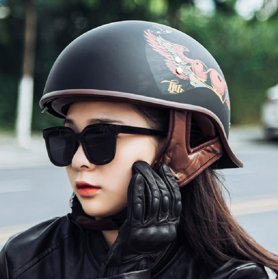 Girl Motorcycle Helmet Moto Jet Square Flag Helmet Black Red Blue Helmets Size XS-XL Man Women Electric Vehicle Bicycle Helmet