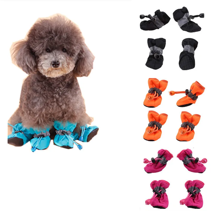 4Pcs Pet dog Rain ShoesDog Booties Anti Slip Waterproof Dog Cat Rain Shoes Thick Warm For Small Cat Dog Puppy Dog Socks Booties