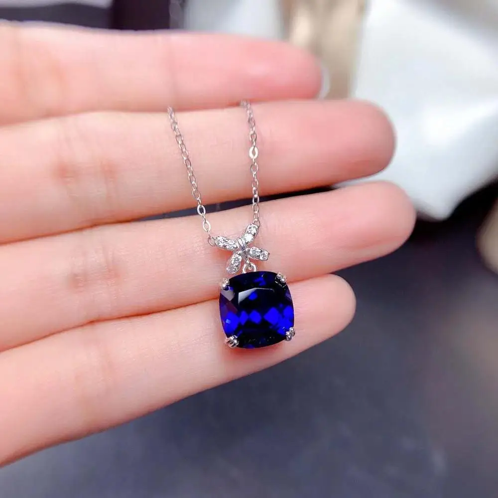 FS Natural Sapphire S925 Sterling Silver Ring Pendant Necklace Set Charm Weddings Fine Fashion Jewelry for Women MeibaPJ