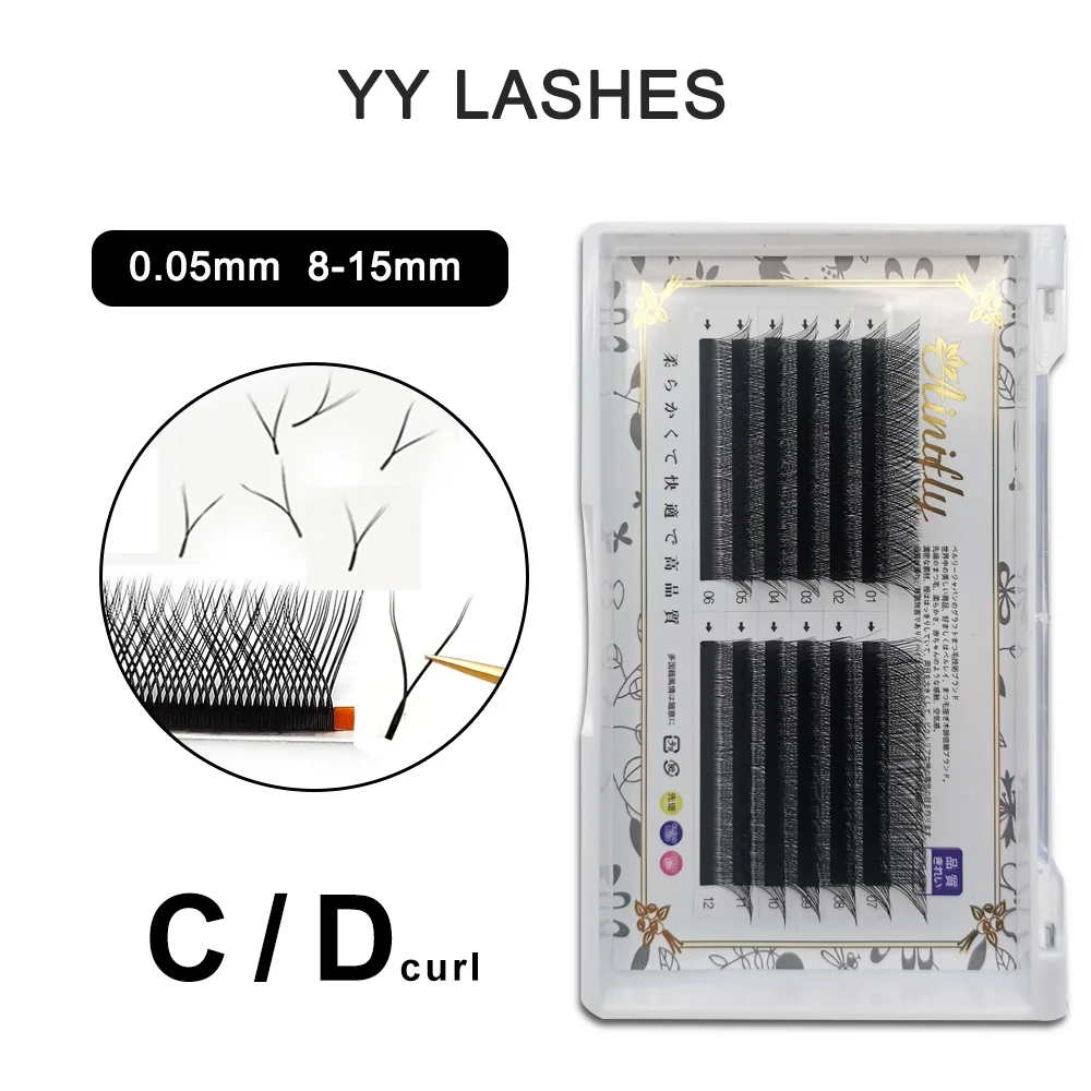 

YY Lashes 0.05mm C/D Curl Y-shaped Volume Eye Lashes 8-15mm Black Soft Individual Eyelashes Extensions Makeup For Women