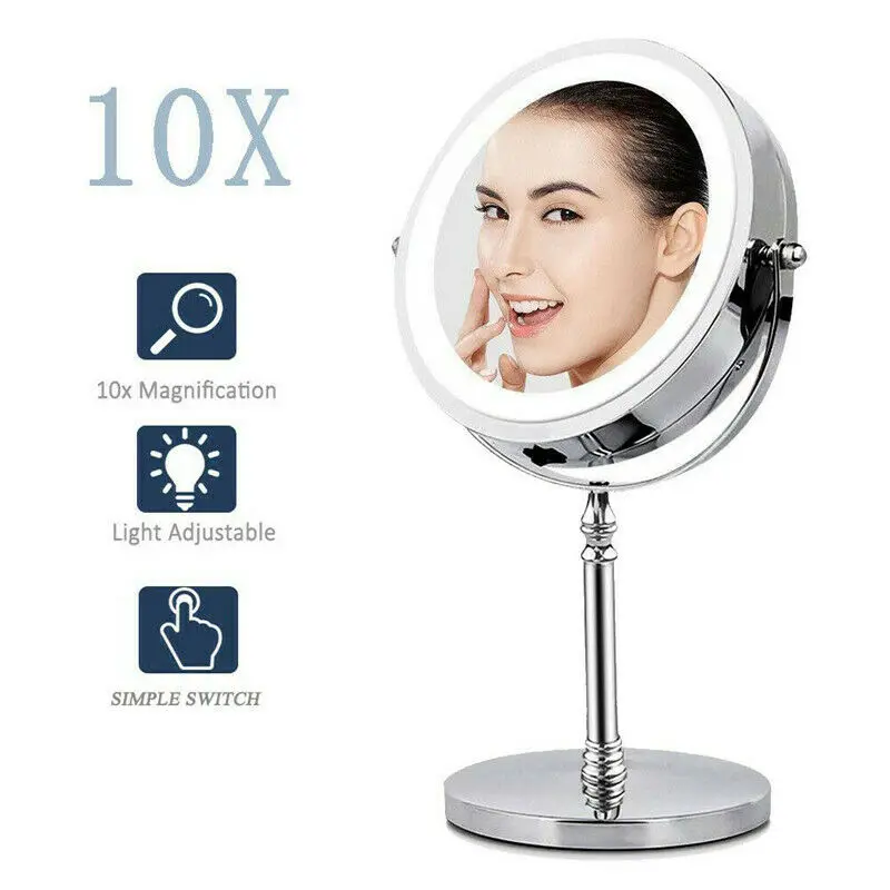 

7 Inch 360° Rotate Double Side cosmeticMirror 10x Magnifying LED Lighting Make Up Vanity Mirror