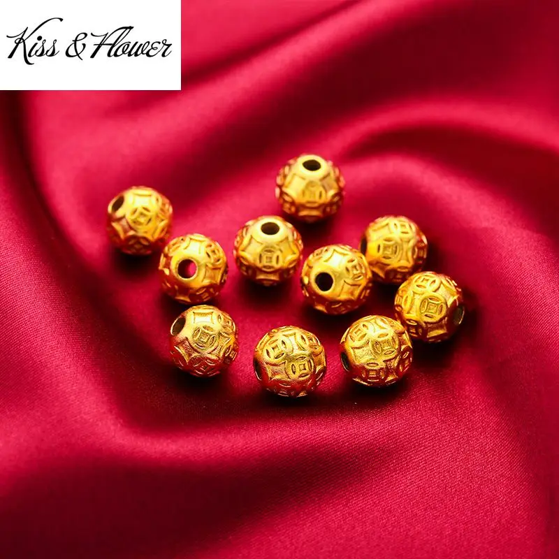 

KISS&FLOWER PD59 Fine Jewelry Wholesale Fashion Woman Man Birthday Wedding Gift Vintage Coin Bead 24KT Gold Pendant Charm 1PC