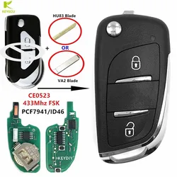 KEYECU Upgrade DIY zdalny klucz składany FOB 2 przycisk 433MHz FSK PCF7941/ID46 Chip dla Citroen C3 DS3 Model: CE0523