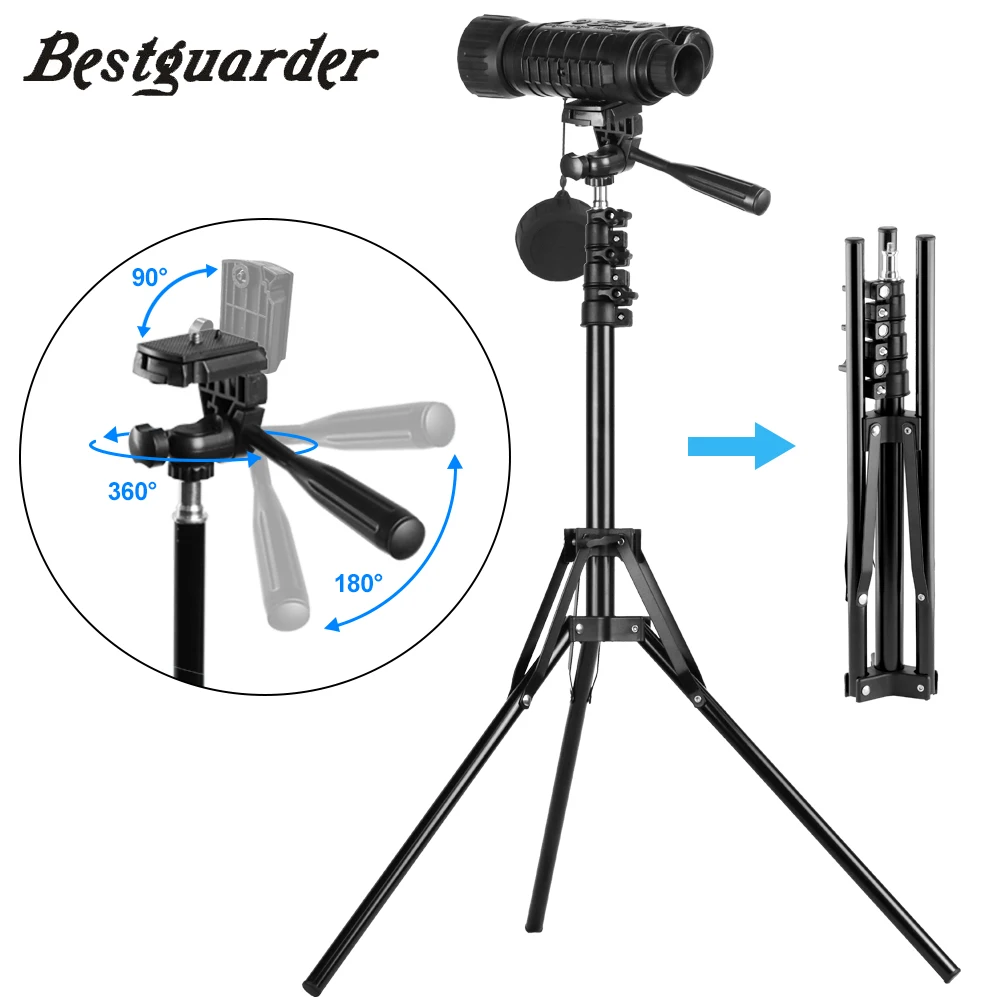 Reverse Foldable Tripod 1.6M + 360 Degree Head Withstand 3KG for Bestguarder Night Vision Camera Phone Projector or Lights