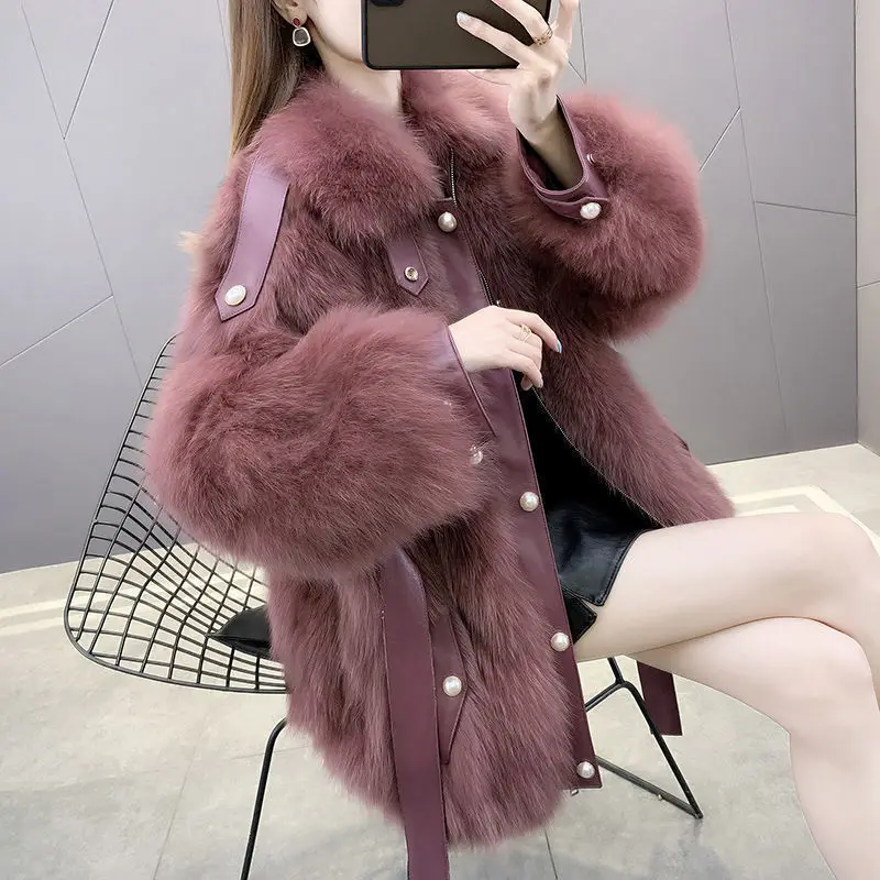 Women High-end Fur Coat 2022 New Female Pearl Winter Thick Overcoat Faux Fur Fashion Jacket Women's Coats Lady Overwear B562