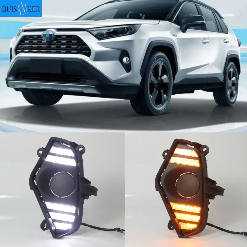 

2Pcs DRL For Toyota RAV4 2019 2020 LED Daytime Running Light Waterproof with flow Yellow Turn Signal Bumper