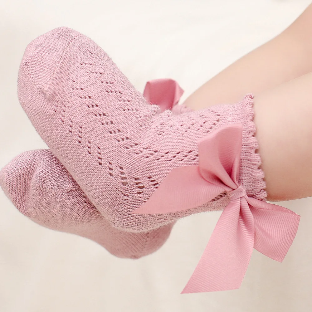 Baby Girls Socks With Big Bows Breathable Newborn Girl Short Socks Hollow Out Toddlers Cotton Princess Kids Sock For 0-5Years