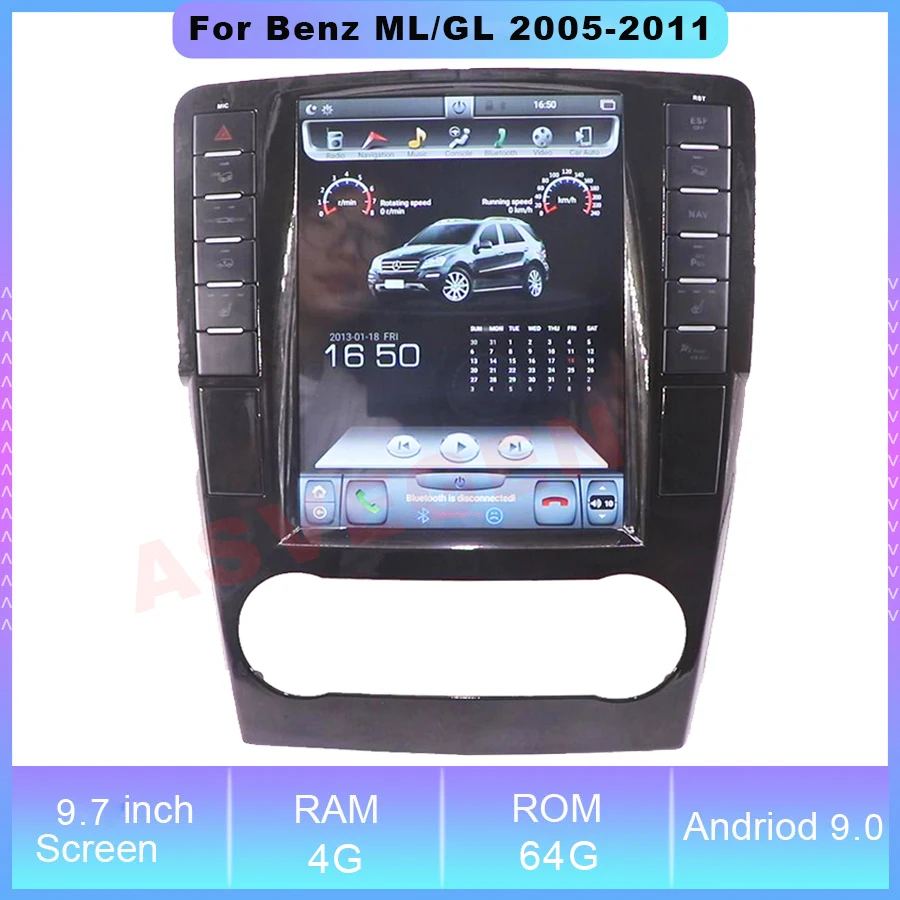 9.7'' Vertical Tesla Screen Android 9.0 Navigation Radio Player For Benz ML/GL 2005-2011 Stereo Multimedia Player Auto Radio