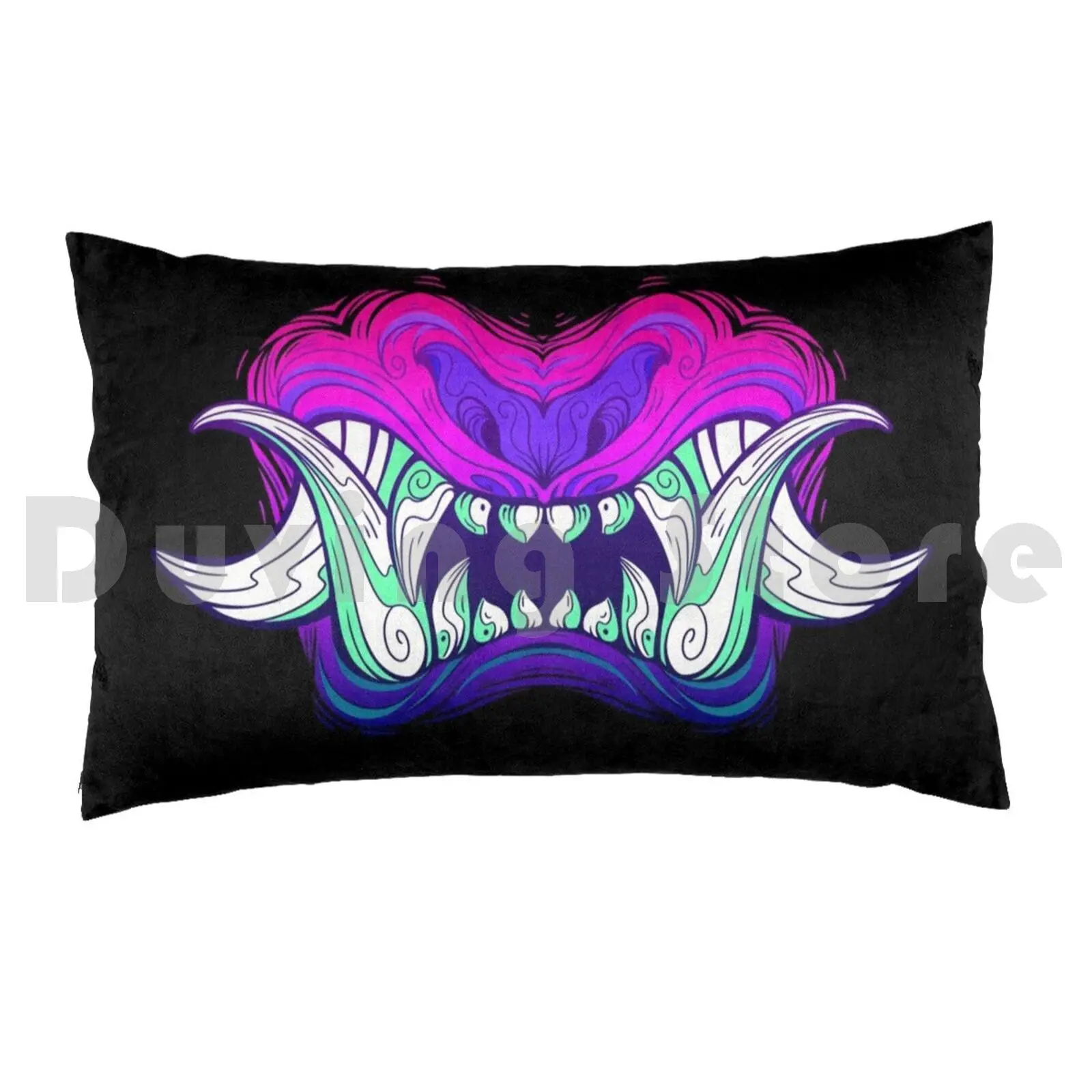 Pillow Case Oni Tiger Demon 823 Oni Japan Japanese Demon Tiger Neon 80s Snarl Growl Furry Anthro