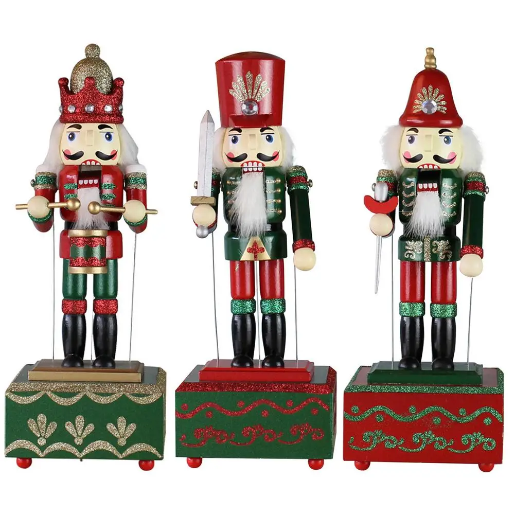 Wooden Nutcracker Nutcracker Doll Puppet Music Box For Home Christmas Decoration Figurines Ornaments Gifts Ornament