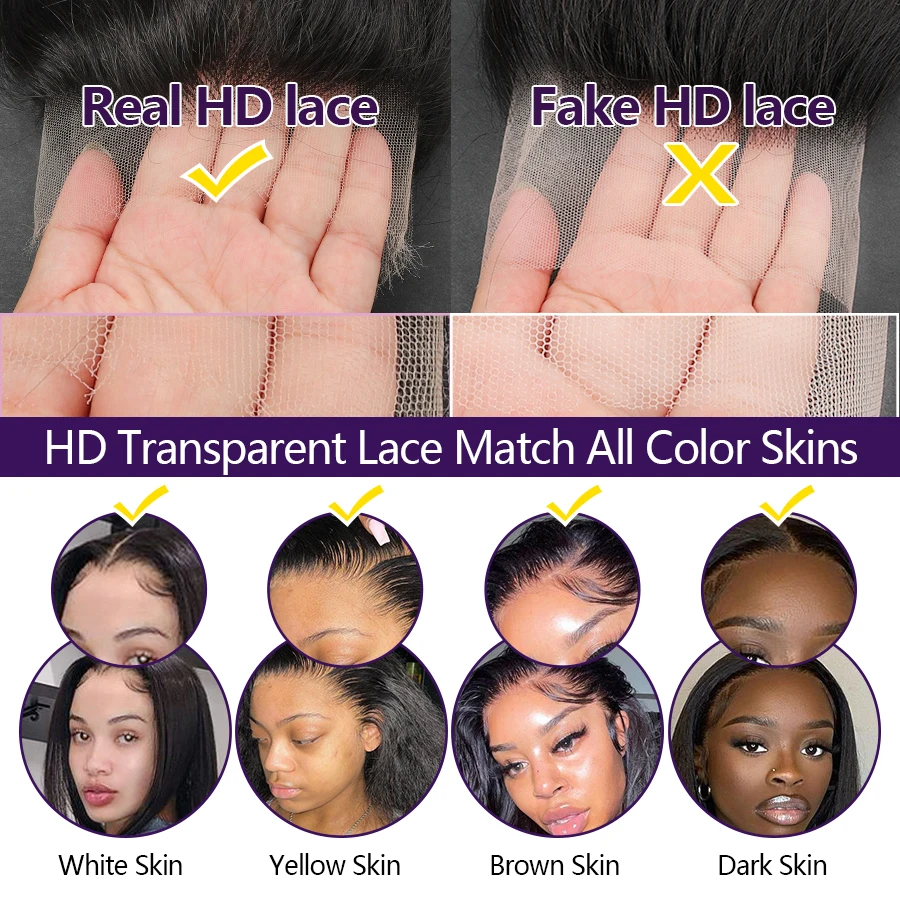 Wow Angel 13x6 HD lace Frontal Invisible HD Transparent Lace Melt Skins Straight 13x4 HD Lace Only Human Hair Remy Pre Plucked