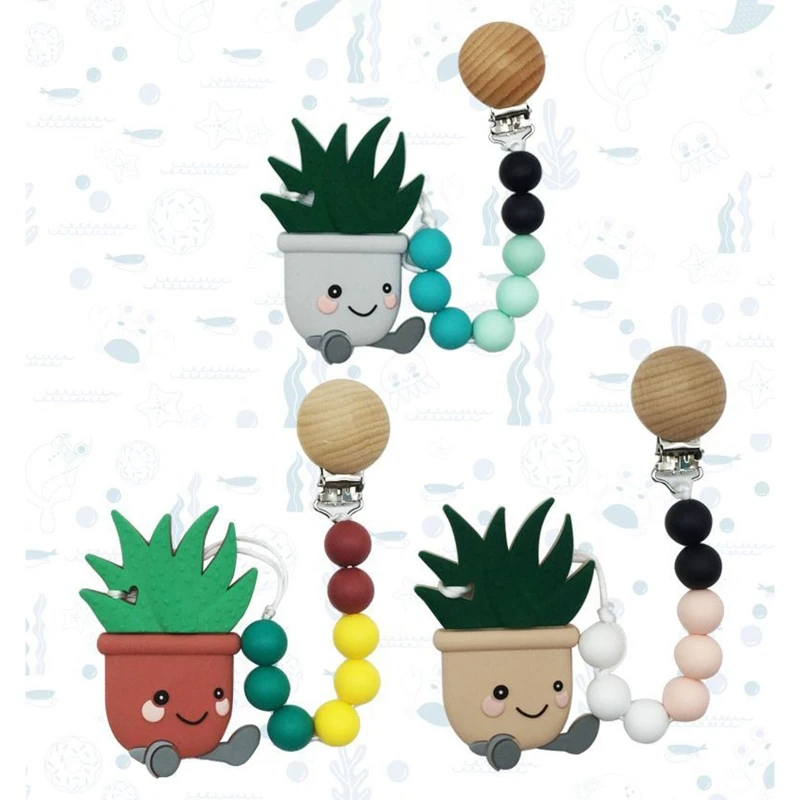 BPA Free Cartoon Cactus Silicone Teether Food Grade Baby Teether  Soother Molar Chewing Silicone Beads Newborn Teething Nursing