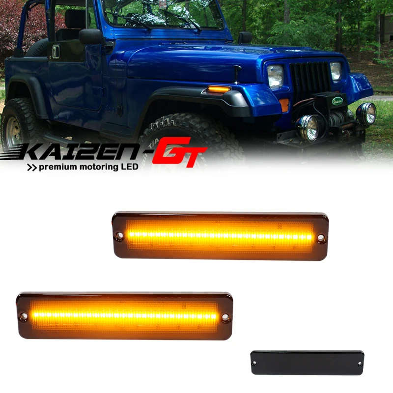 Smoked Lens Amber LED Front Bumper Side Marker Indicator Lights For 1987-1995 Jeep Wrangler Fender Flare Lamps Turn Signal Light