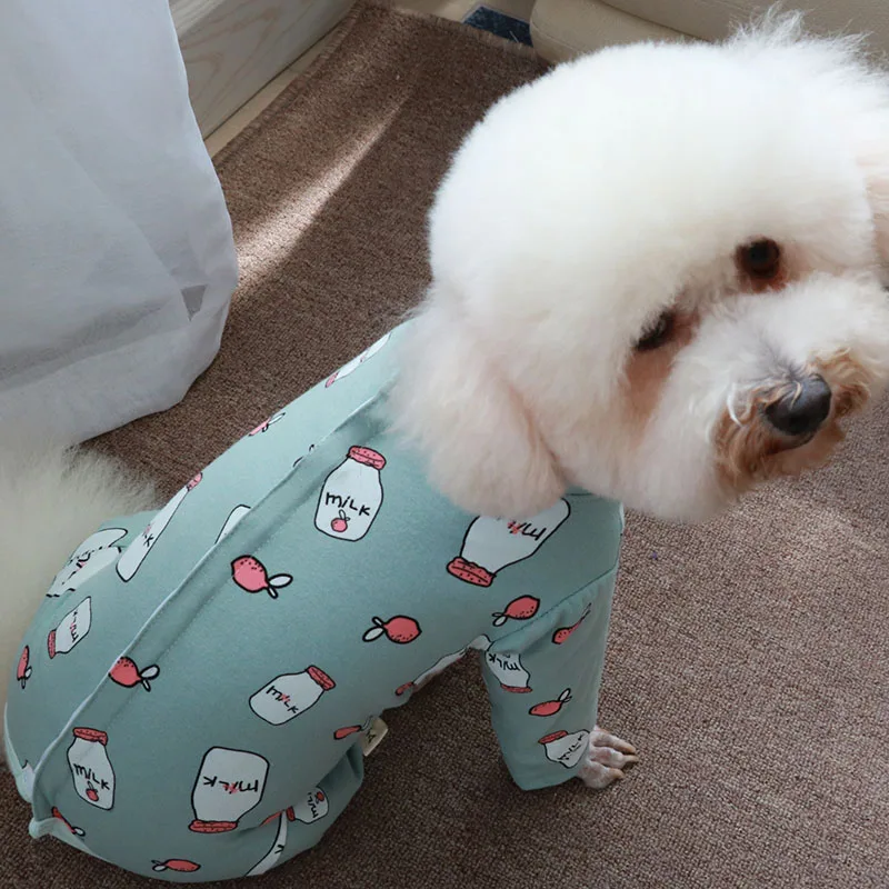 Pet Dog Jumpsuit Thin 100%Cotton Puppy Clothes Printed Overalls For Small Dogs Protect Belly Stretchy Pajamas Poodle Home Wear