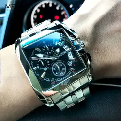 Men's Square Stainless Steel Dress Quartz Wrist Watches Chronograph Business Stopwatch Man Clock Relogios Masculino 2018Black