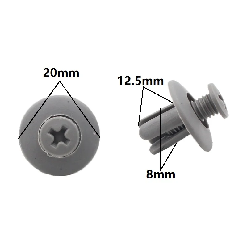 Car 8mm Hole Plastic Screw Rivets Push Gray Auto Vehicle Engine Cover Bumper Fender Door Trim Panel