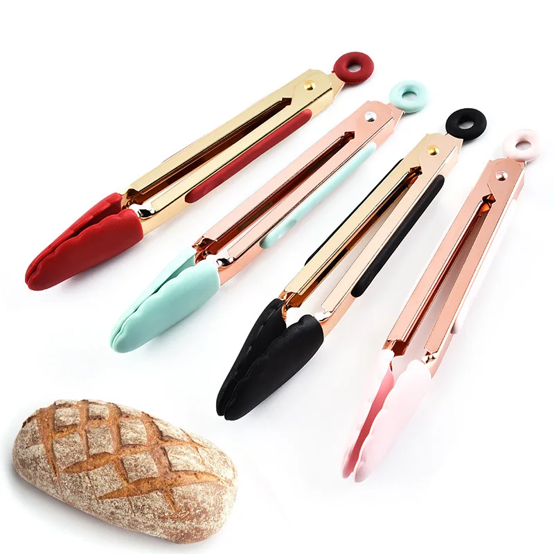 7 Inch Food Silicone Head Tong BBQ Bread Steak Clip Telescopic Lock Barbecue Clip Baking Salad Steak Kitchen Tools Spatula