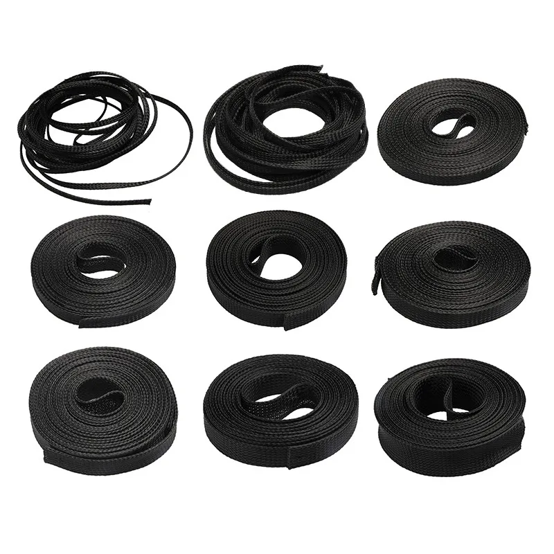 1/5/10/M Black Insulated Braid Sleeving 2/4/6/8/10/12/15/20/25mm Tight PET Wire Cable Gland Protection Cable Sleeve