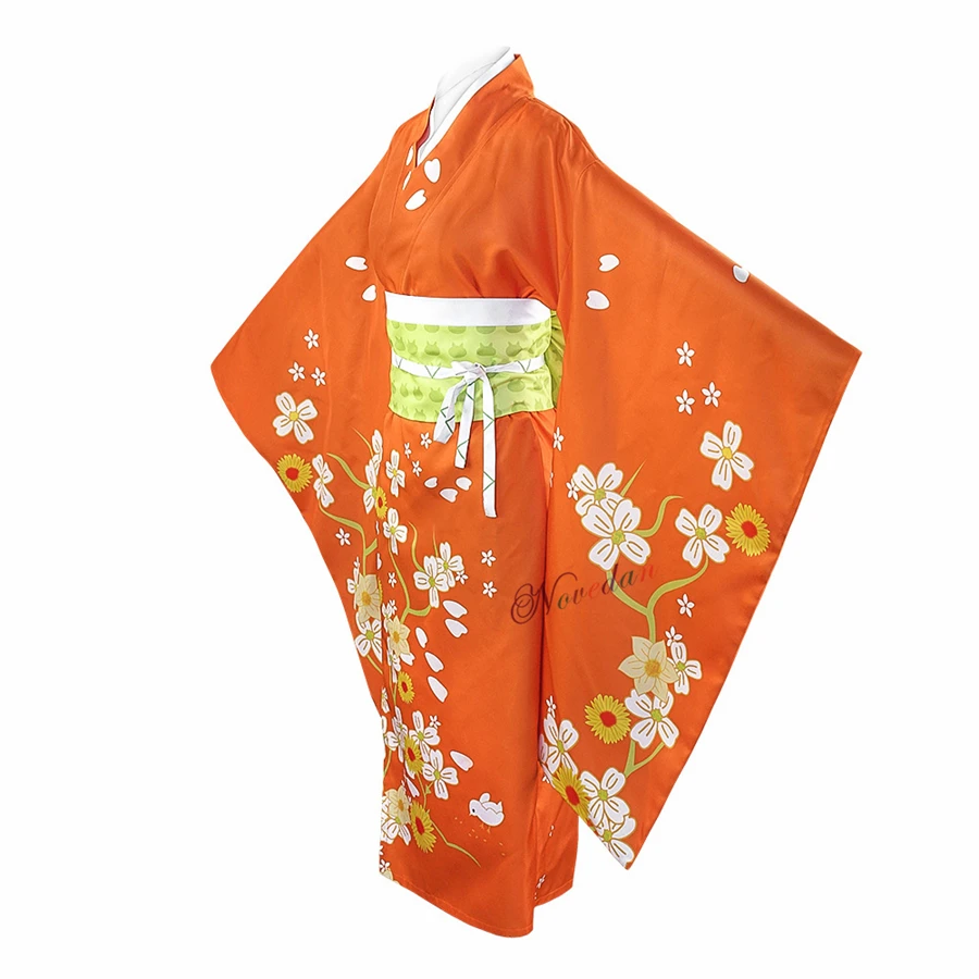 Anime Super Danganronpa 2 Goodbye Wanhoop Hiyoko Saionji Kimono Cosplay Kostuum Pruik Vrouwen Oranje Kimono Jurk Halloween Party