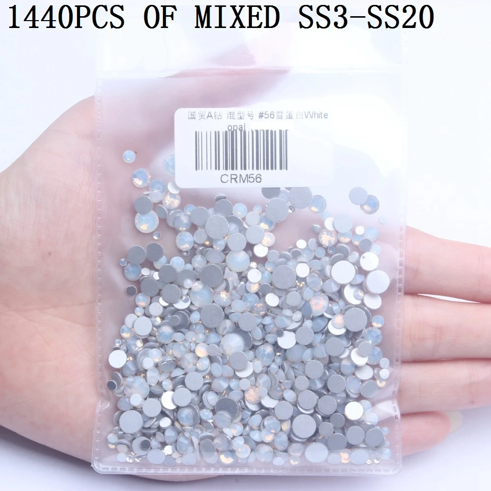 Glitter White Opal Non Hotfix Crystal Rhinestones SS3-SS34 And Mixed Sizes Flatback Glue On Glass Chatons DIY Nails Art Garments