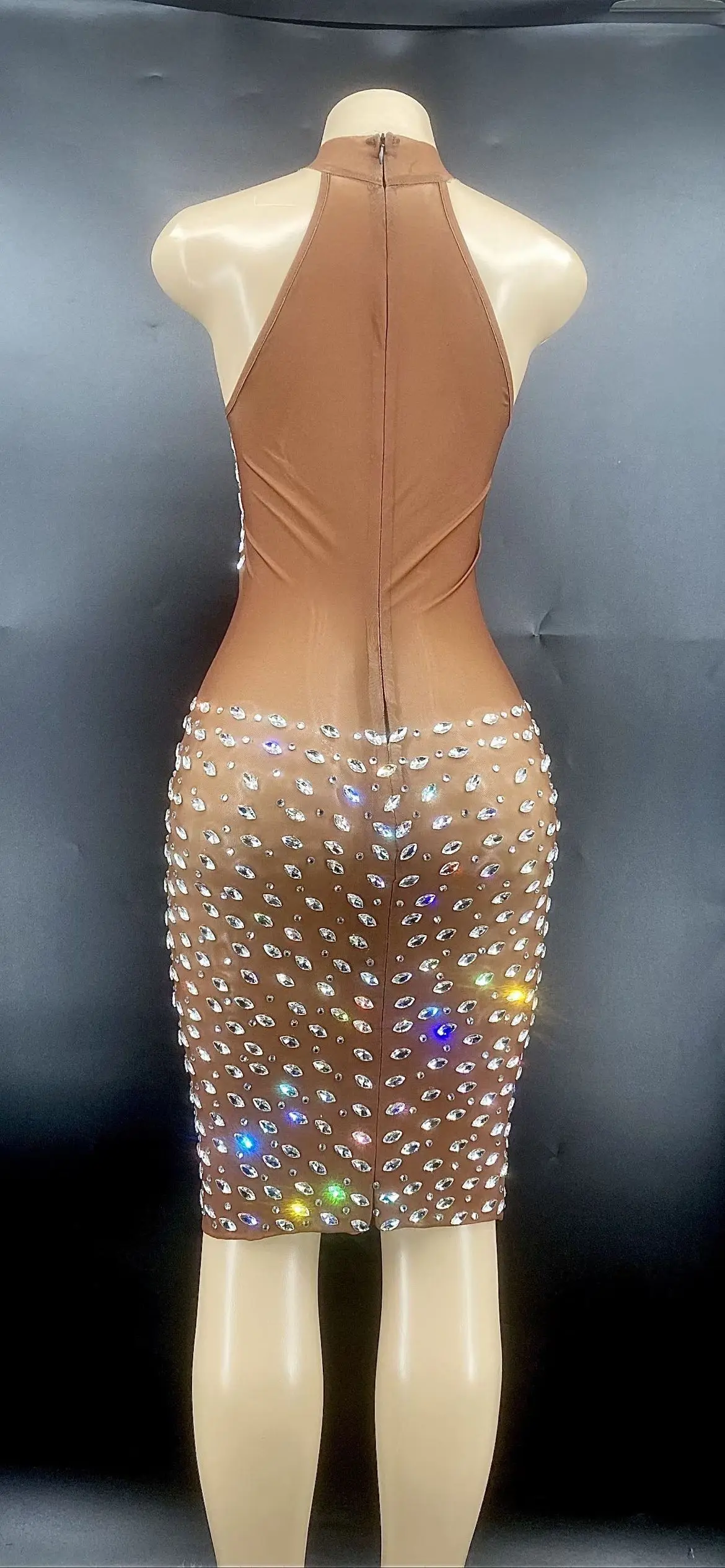 Sexy Singer Rhinestone Short Dress Birthday Wedding Prom Party Costume Women Dancer Transparent Dress