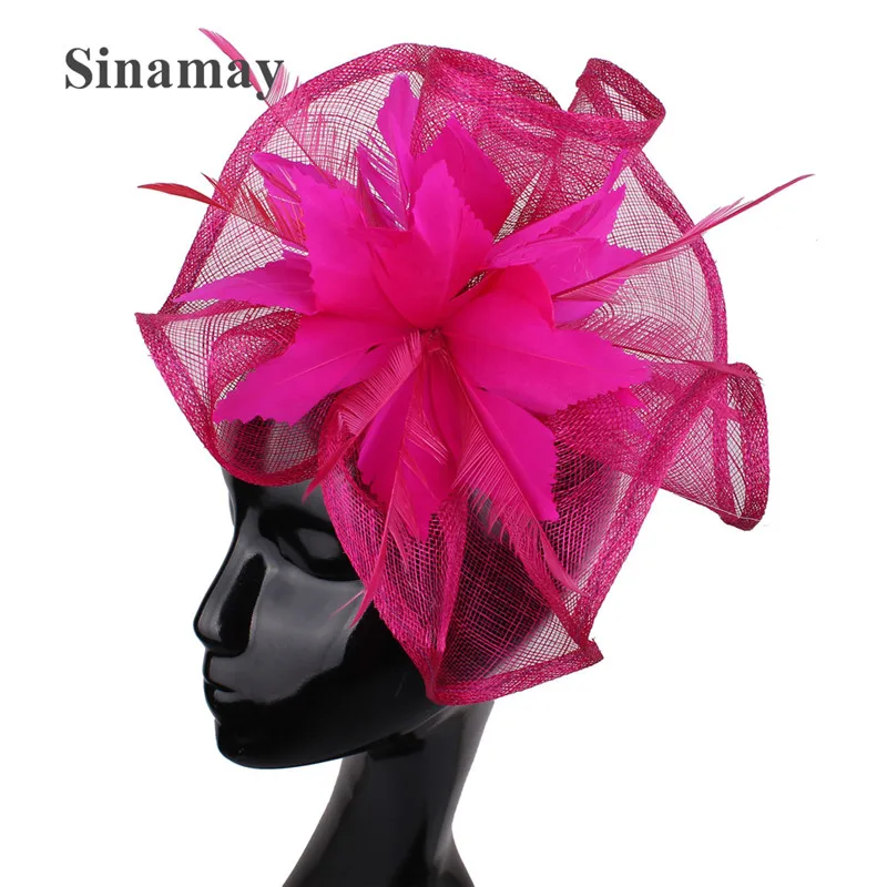 

New Fashion Women Hair Fascinator Sinamay Church Headwear Headbands Party Royal Ascot Bridal Hair Accessories Wirh Feathers