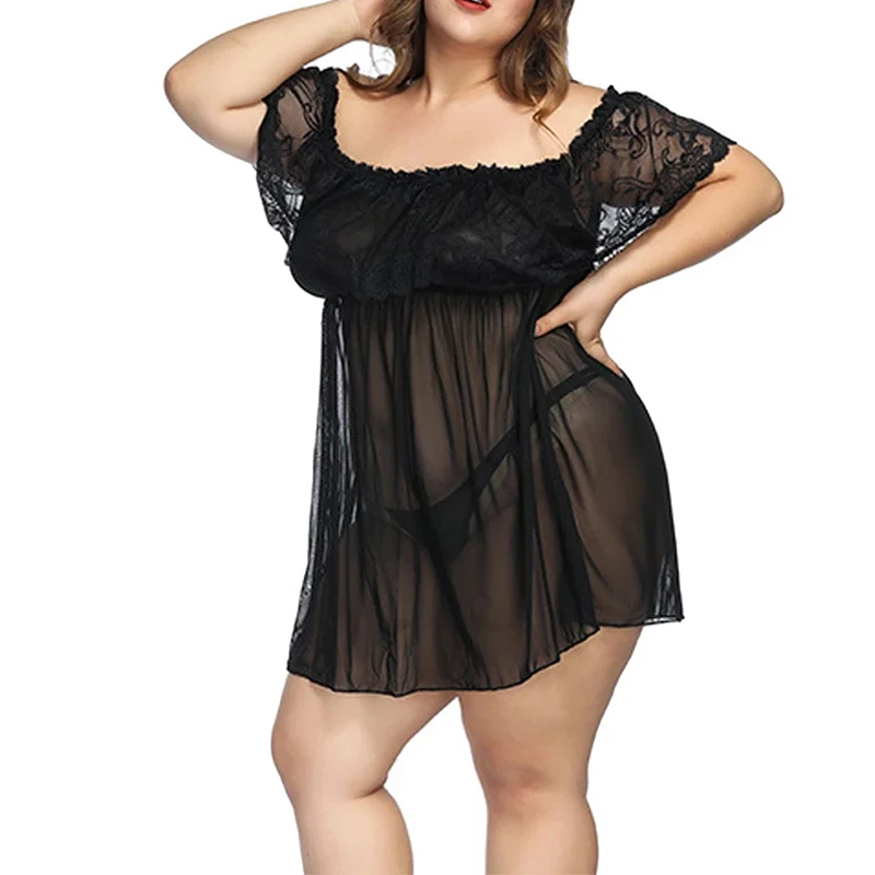 Plus Size 7XL Women\'s Nightgown Sexy Lingerie Lace Sleepwear Nightdress Sexy Underwear Nightwear Lady\'s Mini Dress Hot