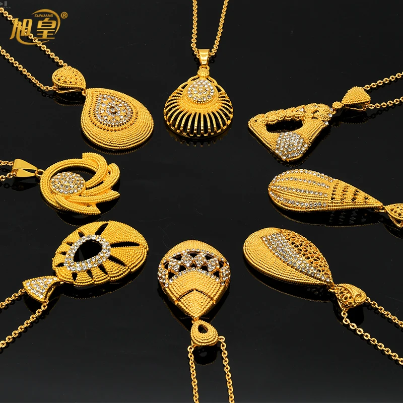 XUHUANG Dubai New Necklace Jewellery Sets Hollow Hanging Earrings Gold Color Big Dangle Earrings For Women Nigerian Jewelry Gift