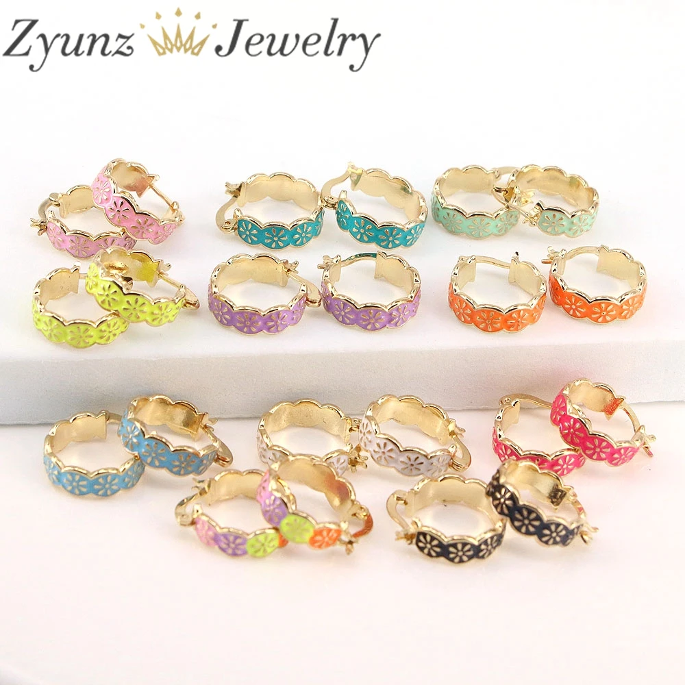 

5 пар, золотые серьги-кольца белого/фиолетового/розового/красного цвета с эмалью, женские очаровательные золотые модные ювелирные изделия, оптовая продажа