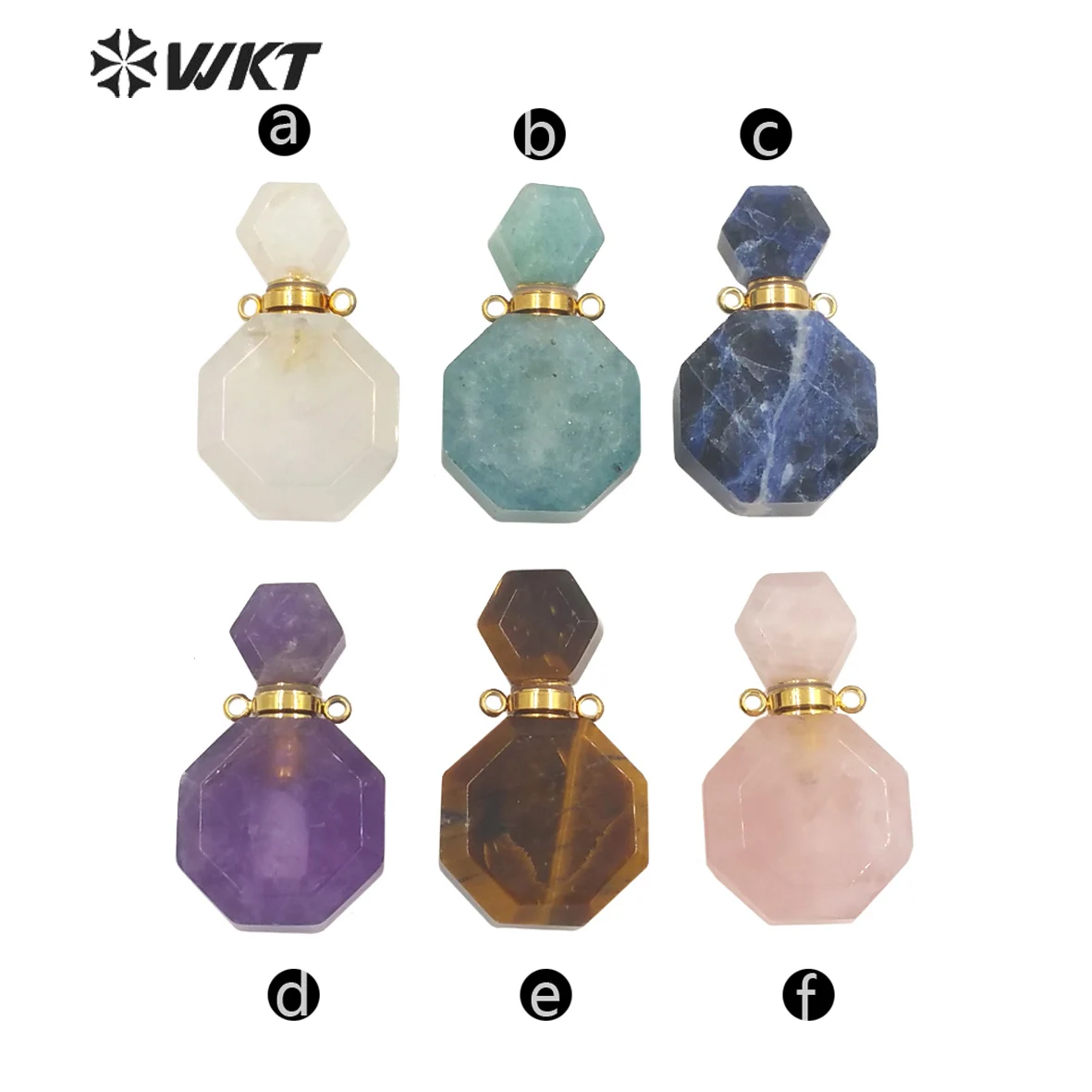 WT-P1759 WKT Hot Sale! Natural Stone Perfume Bottle Pendant Pink Quartz Amethysts Amazonites Pendant Jewelry Necklace Accessory