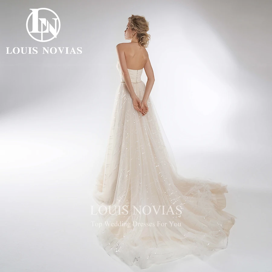 LOUIS NOVIAS Свадебное платье трапециевидной формы Элегантные платья невесты без бретелек Блестящие свадебные платья без рукавов с блестками Vestidos De Novia