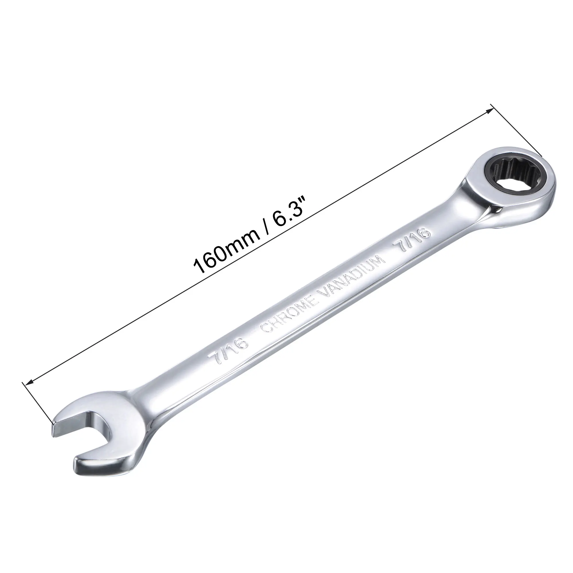 uxcell 7/16 Inch Ratcheting Combination Wrench SAE 72 Teeth 12 Point Ratchet Box Ended Spanner Tools, Cr-V