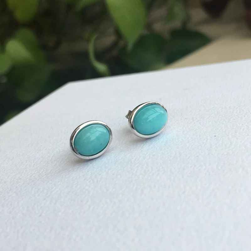 CSJ Natural Amazonite Stud Earrings 925 Sterling Silver Fine Jewelry Women Femm Lady Wedding Engagment Party