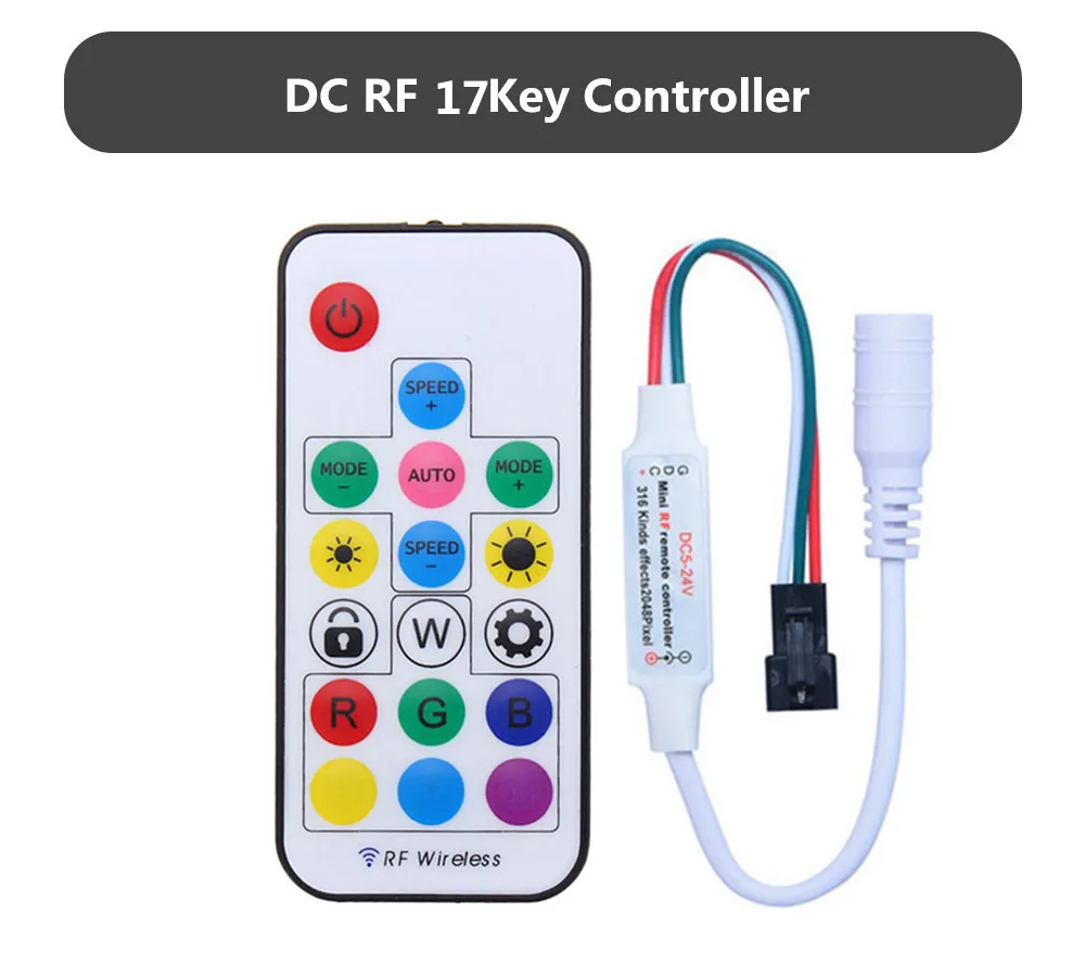 DC5-24V Pixel Strip Light Controller Mini 3key RF IR 14Key 17key 21key 5V USB RGB LED Controller For WS2811 WS2812B LED Strip