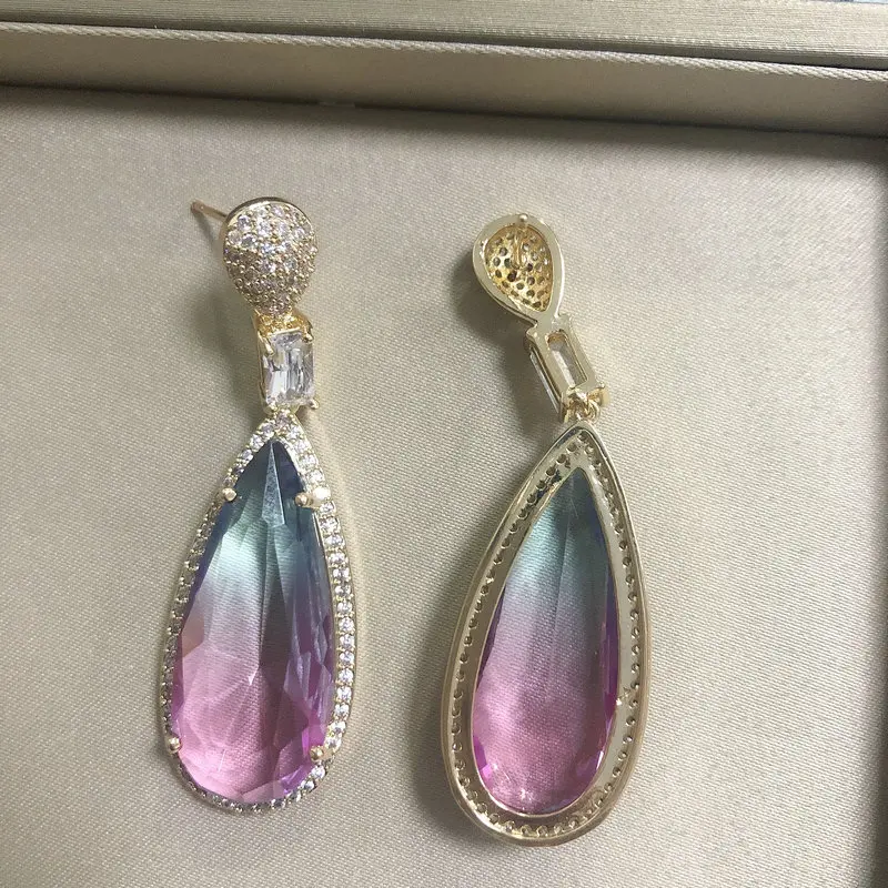 Bilincolor Fashion Cubic Zirconia Purple Drop Earring for Women Jewelry Wedding Party Gift