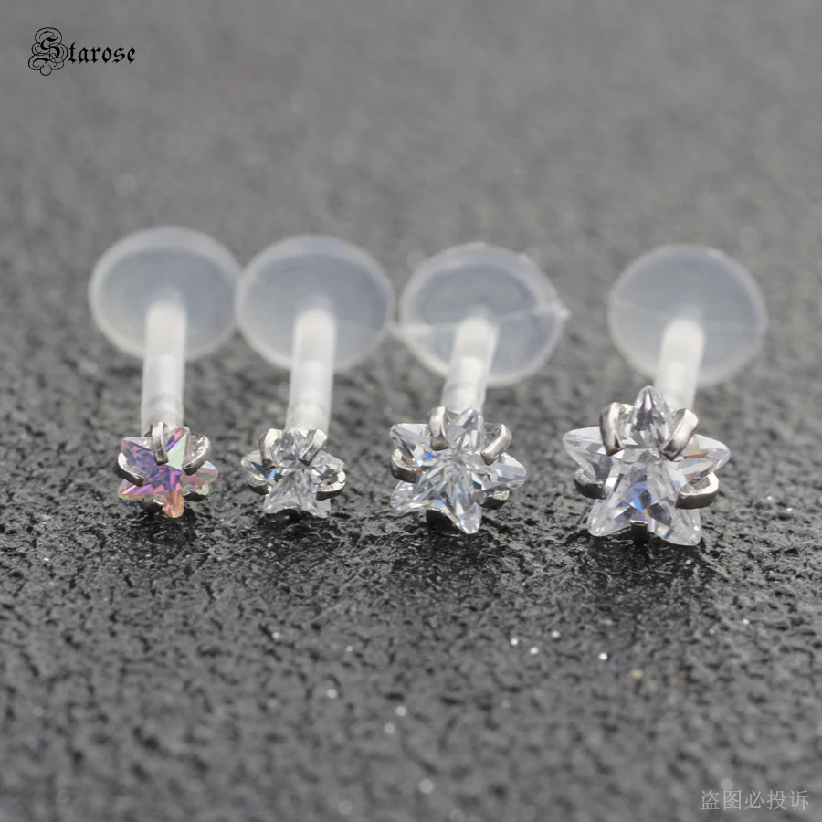 Starose 1pc 16G Round Heart Star Nose Piercing Labret Piercing Nariz Acrylic Nose Ring Ear Piercing Oreja Helix Tragus Earrings