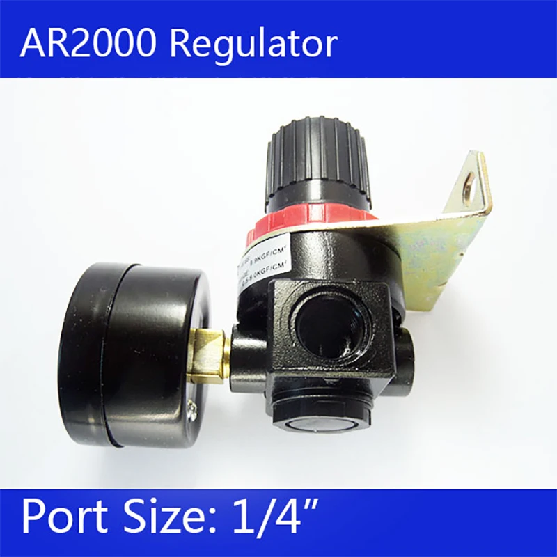 AR2000 G1/4\'\' Air Control Compressor Pressure Relief Regulator Valve with Fitting Gauge and Bracket