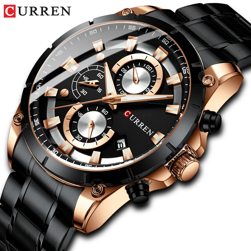 

CURREN Men's Fashion Stainless Steel Chronograph Quartz Watch Luminous Waterproof Calendar Sports Clock Men's Relogio masculino