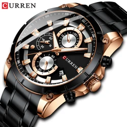 CURREN Men's Fashion Stainless Steel Chronograph Quartz Watch Luminous Waterproof Calendar Sports Clock Men's Relogio masculino