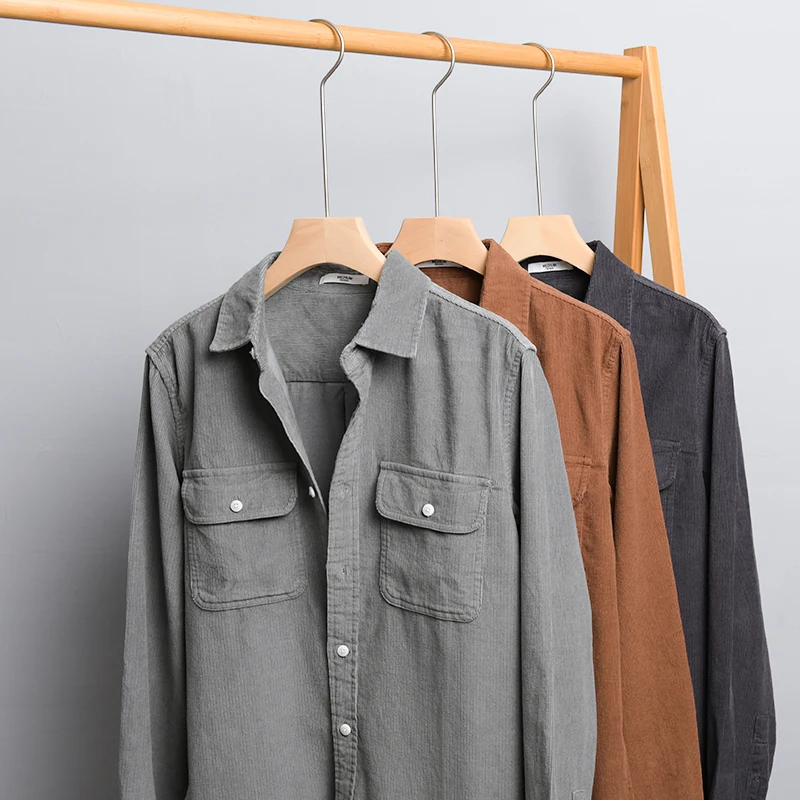 Neue Italien Herbst frühling reine baumwolle cord langarm-shirt männer mode einfache marke shirts für männer top camisa chemise
