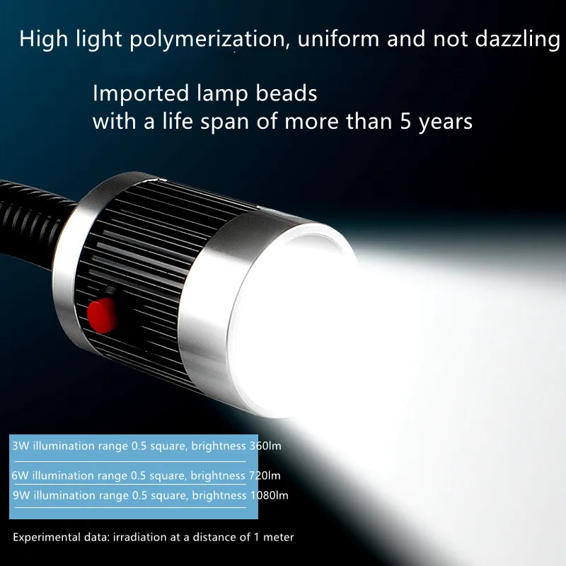 LED Machine Work Lamp 24V/220V 9W LED Adjustable Gooseneck 50/80cm/100cm/120cm For Industrial Machine CNC Milling Machine Light