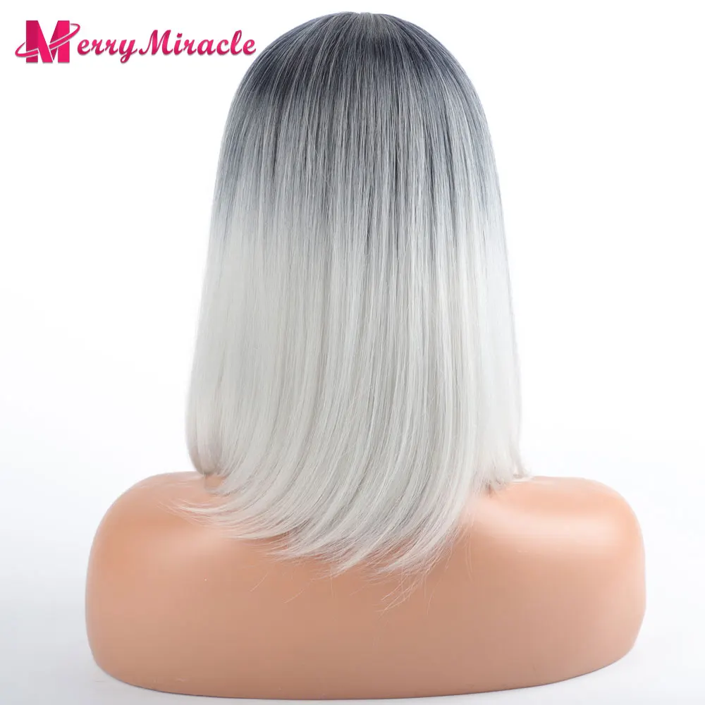 Silver Short Bob Synthetic Hair Wig Straight Wig without Bangs Synthetic Bob Wig for Black Women Short Afro Wigs with Fake Scalp