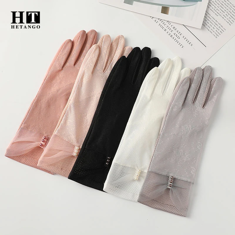 Summer Sunscreen Gloves Ice Silk Anti-UV Anti-skid Breathable Driving Touch Screen Fashion Solid Color Thin Women Lace Gloves